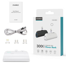 Заредете изображение във визуализатора на галерията – Choetech mini power bank 3000 mAh USB C / Micro USB / Lightning white (B660)
