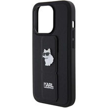 Заредете изображение във визуализатора на галерията – Karl Lagerfeld Gripstand Saffiano Choupette Pins case for iPhone 15 Pro Max - black
