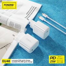 Заредете изображение във визуализатора на галерията – Foneng Wall charger EU40 - Type C - PD 25W 3A with Type C to Type C cable white
