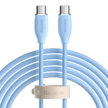 Заредете изображение във визуализатора на галерията – Baseus Jelly Liquid Silica Gel Fast Charging Data Cable Type-C to Type-C 100W 2m Blue - TopMag
