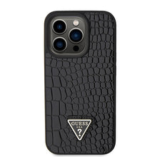 Заредете изображение във визуализатора на галерията – Original Case GUESS Croco Triangle Metal Logo hardcase GUHCP15LPCRTHCK for Iphone 15 Pro black
