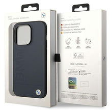 Заредете изображение във визуализатора на галерията – Case BMW BMHMP14XSLLNA iPhone 14 Pro Max 6.7" navy/navy hardcase Leather Hot Stamp MagSafe
