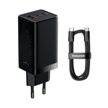 Заредете изображение във визуализатора на галерията – Baseus GaN3 Pro fast universal GaN charger 2 x USB Type C / USB 65W PD3.0, QC4.0 +, AFC black + USB Type C - USB Type C cable 1m (CCGP050101) - TopMag

