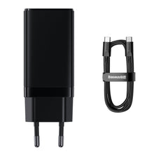Заредете изображение във визуализатора на галерията – Baseus GaN3 Pro fast universal GaN charger 2 x USB Type C / USB 65W PD3.0, QC4.0 +, AFC black + USB Type C - USB Type C cable 1m (CCGP050101) - TopMag
