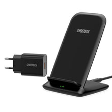 Заредете изображение във визуализатора на галерията – Choetech kit two-coil Qi wireless charger stand 10W black (T555-S) + USB charger 18W Power Delivery black (Q5003-EU) + USB-micro USB cable 1.2m black - TopMag
