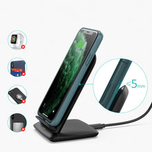 Заредете изображение във визуализатора на галерията – Choetech kit two-coil Qi wireless charger stand 10W black (T555-S) + USB charger 18W Power Delivery black (Q5003-EU) + USB-micro USB cable 1.2m black - TopMag
