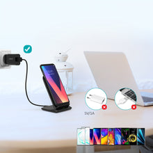 Заредете изображение във визуализатора на галерията – Choetech kit two-coil Qi wireless charger stand 10W black (T555-S) + USB charger 18W Power Delivery black (Q5003-EU) + USB-micro USB cable 1.2m black - TopMag
