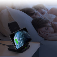 Заредете изображение във визуализатора на галерията – Choetech kit two-coil Qi wireless charger stand 10W black (T555-S) + USB charger 18W Power Delivery black (Q5003-EU) + USB-micro USB cable 1.2m black - TopMag
