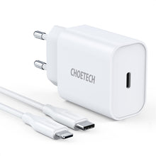 Заредете изображение във визуализатора на галерията – Choetech USB wall charger Type C 20W Power Delivery 3A + MFI USB Type C cable - Lightning 1.2m white (Q5004-V2-EU-CLWH) - TopMag
