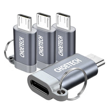 Заредете изображение във визуализатора на галерията – Choetech Set of 4 USB Type C to Micro USB Adapter Adapters with Metal Hanger Gray (PD-2CMGY) - TopMag
