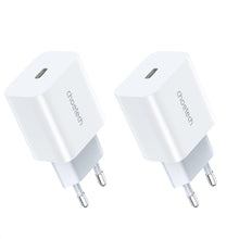 Заредете изображение във визуализатора на галерията – Choetech Set 2 x Wall Charger EU Power Adapter for Fast Charging USB Type C Power Delivery 20W 3A White (PD5005-EU) - TopMag
