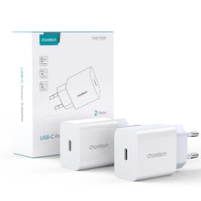 Заредете изображение във визуализатора на галерията – Choetech Set 2 x Wall Charger EU Power Adapter for Fast Charging USB Type C Power Delivery 20W 3A White (PD5005-EU) - TopMag
