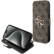 Заредете изображение във визуализатора на галерията – Original Case GUESS book 4G Metal Logo GUBKP15X4GMGBR for Iphone 15 Pro Max brown
