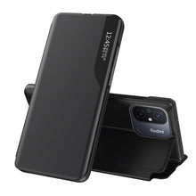 Заредете изображение във визуализатора на галерията – Eco Leather View Case for Xiaomi Redmi 11A / Poco C55 / Redmi 12C with flip stand black
