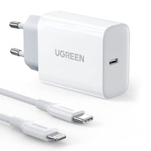 Заредете изображение във визуализатора на галерията – Ugreen USB Type C charger 20W Power Delivery + MFI USB Type C cable - Lightning white (50799) - TopMag
