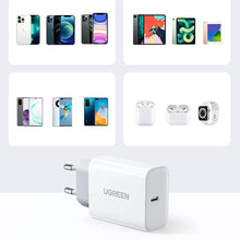 Заредете изображение във визуализатора на галерията – Ugreen USB Type C charger 20W Power Delivery + MFI USB Type C cable - Lightning white (50799) - TopMag
