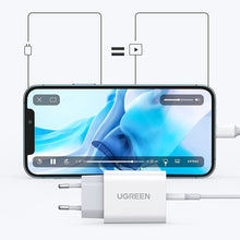 Заредете изображение във визуализатора на галерията – Ugreen USB Type C charger 20W Power Delivery + MFI USB Type C cable - Lightning white (50799) - TopMag

