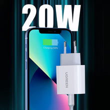 Заредете изображение във визуализатора на галерията – Ugreen USB Type C charger 20W Power Delivery + MFI USB Type C cable - Lightning white (50799) - TopMag
