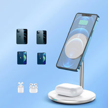 Заредете изображение във визуализатора на галерията – Choetech Qi 15W Wireless Charger for iPhone and AirPods Magnetic Holder Compatible with MagSafe silver (T581-F)
