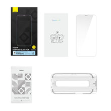 Заредете изображение във визуализатора на галерията – Baseus Full Screen Tempered Glass for iPhone 12 Pro / 12 with Speaker Cover 0.4mm + Mounting Kit
