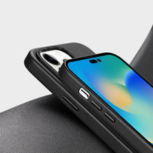 Заредете изображение във визуализатора на галерията – Dux Ducis Grit Leather Case for iPhone 14 Pro Max Elegant Faux Leather Cover (MagSafe Compatible) Black
