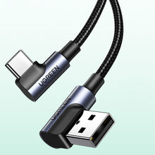 Заредете изображение във визуализатора на галерията – Ugreen 90° angled cable USB C - USB 2.0 480Mbps 3A 3m black (US176)
