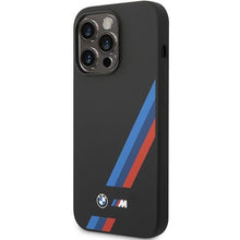 Заредете изображение във визуализатора на галерията – Case BMW BMHCP14L22SOTK iPhone 14 Pro 6.1" black/black Silicone Slanted Sttripes

