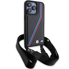 Заредете изображение във визуализатора на галерията – BMW M Edition Carbon Tricolor Lines &amp; Strap case for iPhone 15 Pro - black
