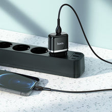 Заредете изображение във визуализатора на галерията – HOCO charger Type C PD 20W Fast Charge Victorious with cable for iPhone Lightning 8-pin N24 black
