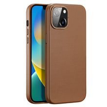 Заредете изображение във визуализатора на галерията – Dux Ducis Grit Leather Case for iPhone 14 Plus Elegant Faux Leather Cover (MagSafe Compatible) Brown
