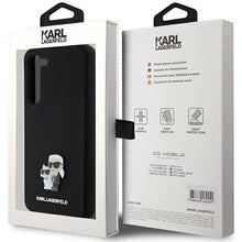 Заредете изображение във визуализатора на галерията – Karl Lagerfeld Silicone Karl&amp;Choupette Metal Pin case for Samsung Galaxy S23+ - black
