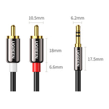 Заредете изображение във визуализатора на галерията – Ugreen cable audio cable 3.5 mm mini jack - 2RCA 5m black (AV116)
