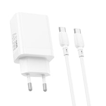 Заредете изображение във визуализатора на галерията – Borofone Wall charger BN16 Tough - USB + Type C - PD 45W 3A with Type C to Type C cable white
