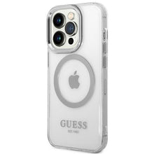 Заредете изображение във визуализатора на галерията – Guess GUHMP14XHTRMS iPhone 14 Pro Max 6.7" silver/silver hard case Metal Outline Magsafe
