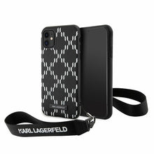 Заредете изображение във визуализатора на галерията – Original Pouch KARL LAGERFELD Saffiano Monogram Losange KLHCN61SAKLMBSK for Iphone 11/ Xr Black
