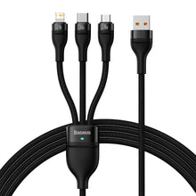Заредете изображение във визуализатора на галерията – BASEUS cable USB 3in1 Flash Series USB-C micro USB Lightning 66W CASS040001
 1.2m black
