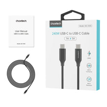 Заредете изображение във визуализатора на галерията – Choetech charging and data cable USB-C - USB-C PD3.1 240W 480 Mbps 2m black (XCC-1036)
