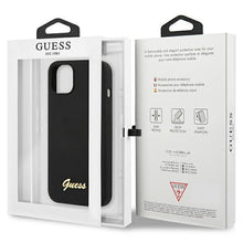 Заредете изображение във визуализатора на галерията – Guess GUHCP13MLSLMGBK iPhone 13 6.1&quot; black/black hardcase Silicone Script Gold Logo
