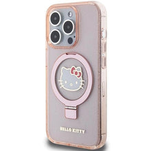 Заредете изображение във визуализатора на галерията – Hello Kitty Ring Stand Glitter Electrop Logo MagSafe Case for iPhone 15 Pro - Pink

