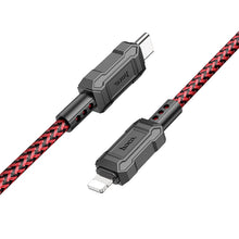 Заредете изображение във визуализатора на галерията – HOCO cable Type C to iPhone Lightning 8-pin Power Delivery 20W Leader X94 red
