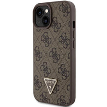Заредете изображение във визуализатора на галерията – Guess Leather 4G Triangle Strass case for iPhone 15 - brown
