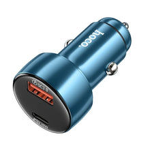 Заредете изображение във визуализатора на галерията – HOCO car charger USB QC 3.0 + Type C PD 48W Leader Z50 metal grey
