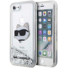 Заредете изображение във визуализатора на галерията – Karl Lagerfeld KLHCI8LNHCCS iPhone 7/8/ SE 2020/2022 silver/silver hardcase Glitter Choupette Head
