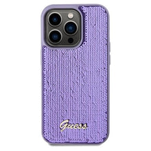 Заредете изображение във визуализатора на галерията – Guess Sequin Script Metal case for iPhone 14 Pro Max - purple
