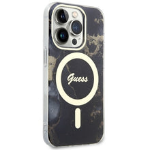 Заредете изображение във визуализатора на галерията – Original Case GUESS hardcase Golden Marble MagSafe GUHMP14XHTMRSK for Iphone 14 Pro Max black
