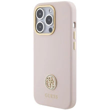 Заредете изображение във визуализатора на галерията – Guess Silicone Logo Strass 4G case for iPhone 15 Pro - light pink
