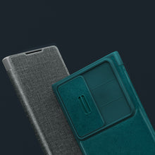 Заредете изображение във визуализатора на галерията – Nillkin Qin Cloth Pro Case for Samsung Galaxy S23 Ultra Cover with Flip Camera Cover Gray
