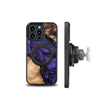 Заредете изображение във визуализатора на галерията – Wood and Resin Case for iPhone 13 Pro MagSafe Bewood Unique Violet - Purple and Black
