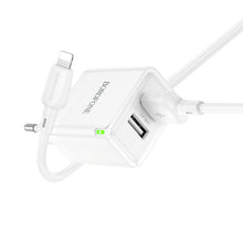 Заредете изображение във визуализатора на галерията – Borofone Wall charger BN15 Strong - 2xUSB - 2,1A with USB to Lightning cable white
