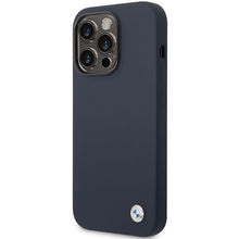 Заредете изображение във визуализатора на галерията – Case BMW BMHCP14XSTRONG iPhone 14 Pro Max 6.7" navy blue/navy Silicone Metal Logo
